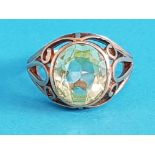 9CT GOLD LIGHT GREEN STONE RING 4.4G SIZE P