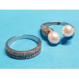 UNUSUAL CZ AND TWIN PEARL RING SIZE P TOGETHER HALF ETERNITY CZ RING SIZE R