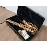 BRASS YAMAHA SAXOPHONE IN CARRY CASE