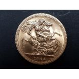 22CT GOLD 1966 FULL SOVEREIGN COIN