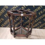 EARLY 1900S OAK STICK STAND WITH ORIGINAL DRIP TRAY