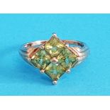 9CT GOLD SQUARE CUT CLUSTER PERIDOT RING 3.5G SIZE Q