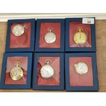 6 BOXED DECORATIVE COLLECTORS POCKET WATCHES ALL BOXED