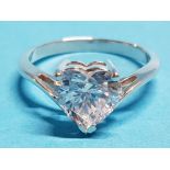 SILVER AND HEART SHAPE CZ SOLITAIRE RING 3.4 GROSS WEIGHT SIZE P 1/2