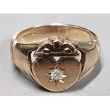 HEAVY 9CT GOLD AND DIAMOND CLADDAGH RING 8.2G SIZE R 1/2