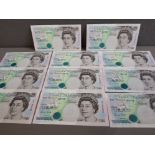 11 BANKNOTES 1990-1991 5 POUND GILL, 6,3 AND 2 ARE CONSECUTIVE EF TO UNC