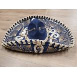 PIGALLE ORIGINAL BLUE MEXICAN SOMBRERO IN BLUE VELVET FINISH AND HIGHLY DECORATED IN SILVER COLOURED