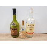 3 LARGE VINTAGE ALCOHOL BOTTLES UNFORTUNATELY EMPTY INCLUDES HENNESSY COGNAC J AND F MARTELL