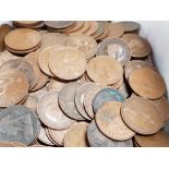 A BOX OF OLD PENNIES DATING FROM 1937 TO 1966 ETC
