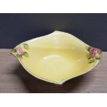 YELLOW ROYAL WINTON HAND PAINTED FLORAL PATTERNED CENTRE BOWL WITH 3 WAY FLORAL FOOT SUPPORT