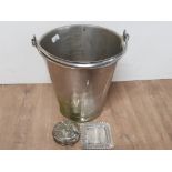 STAINLESS STEEL DAIRY HANDLED BUCKET PLUS PIN TRAY AND TRINKET