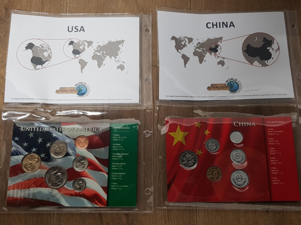 2 COIN SETS FROM THE CHANGE CHECKER WORLD EDITION INCLUDES USA AND CHINA, 6 COINS IN EACH BOTH - Image 2 of 2