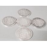 5 SILVER HALF CROWN COINS GEORGE V 1913 TO 1916