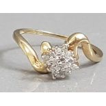 9CT GOLD DIAMOND CLUSTER RING 1.6G SIZE M