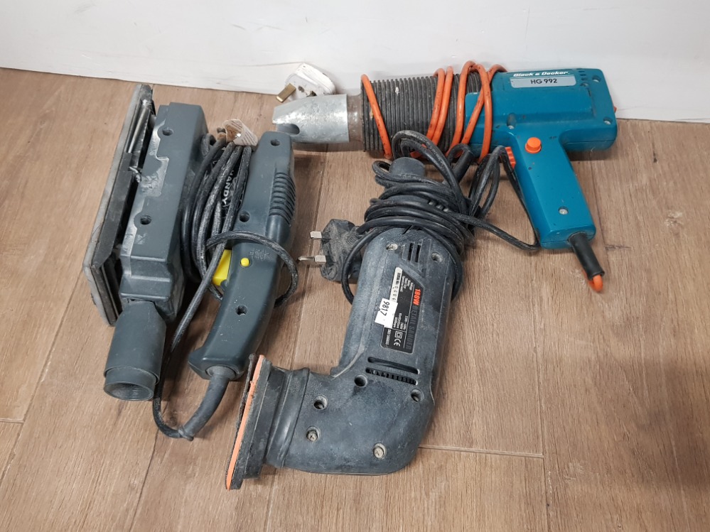 BLACK AND DECKER HG992 HEAT GUN TOGETHER WITH 2 ELECTRIC SANDING MACHINES