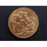 22CT YELLOW GOLD 1911 FULL SOVEREIGN COIN