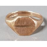 9CT YELLOW GOLD MENS SIGNET RING 5.2G, SIZE W 1/2