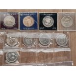 9 CROWN SIZE ISLE OF MAN COINS INCLUDING 5 POUNDS 1985 COIN ETC