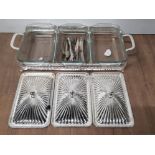 THREE COMPARTMENT HOT PLATE WITH 3 LIDS AND MISC CUTLERY