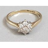9CT GOLD DIAMOND FLOWER CLUSTER RING APX .30CT 2G SIZE P