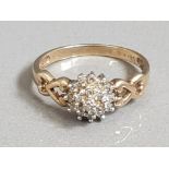 9CT GOLD DIAMOND CLUSTER RING APX .15CT 2G SIZE P1/2