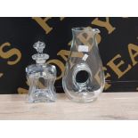 SMALL HOLMEGAARD KLUK KLUK DECANTER TOGETHER WITH MODERNIST SCANDINAVIAN GLASS HOLE WINE CARAFE