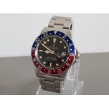 SUPER RARE GENTS STAINLESS STEEL ROLEX WRISTWATCH GMT MASTER 40MM BLACK DIAL, BLUE/RED PEPSI