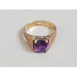 9CT GOLD PURPLE STONE RING 2.6G SIZE N