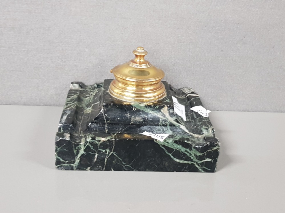 MARBLE AND BRASS DESK INKWELL