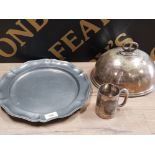 WALKER AND HALL 1953 WINNERS CUP TOGETHER WITH ANTIQUE SILVER SILVER PLATED SALVER COVER BY MAPLE
