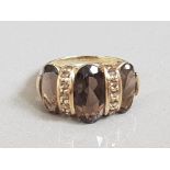 9CT GOLD SMOKEY QUARTZ RING 4.8G SIZE T