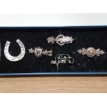 5 VICTORIAN SILVER BROOCHES INCLUDES FLORAL PATTERNED AND VR ETC