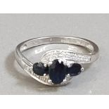 9CT WHITE GOLD DIAMOND AND SAPPHIRE RING 2.4G SIZE Q