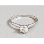 18CT WHITE GOLD DIAMOND SOLITAIRE RING APX .60CT 2.1G SIZE P