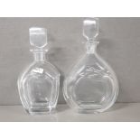 2 VERY HEAVILY CUT ORREFORS CRYSTAL DECANTERS WITH FLAT CUT SHAPED STOPPERS