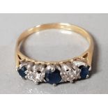 18CT GOLD SAPPHIRE AND DIAMOND HALF ETERNITY RING, DIAMONDS 0.07 AND 0.10CTS GROSS WEIGHT 2.7G, SIZE