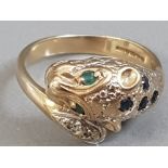 9CT GOLD EMERALD DIAMOND AND SAPPHIRE PANTHER RING 6.1G SIZE Q1/2