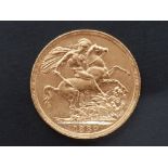 22CT GOLD 1889 FULL SOVEREIGN COIN