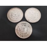 3 USA SILVER EAGLE 1 DOLLAR COINS DATED 1884, 1897 AND 1921 IN GOOD CONDITION