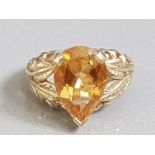 9CT GOLD CITRINE PEAR SHAPE RING 5.8G SIZE N1/2