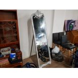 LARGE CHEVAL MIRROR WITH SILVER SCROLL FRAME 48CM X 174
