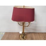 REGENCY STYLE DOUBLE LAMP REEDED STEM WITH ORIGINAL SHADE