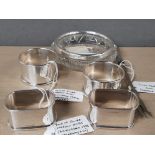 6 SILVER ITEMS TO INCLUDE 2 PAIRS OF BIRMINGHAM HALLMARKED NAPKIN RINGS 1978 AND 1996 SHEFFIELD