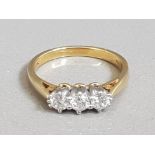 18CT GOLD THREE STONE DIAMOND RING CLAW SET ROUND CUT STONES 3.2G SIZE L