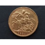 22CT GOLD 1894 FULL SOVEREIGN COIN