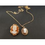 9KT GOLD CAMEO PENDANT ON GOLD CHAIN WITH MATCHING CAMEO BROOCH 6.2G