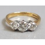 18CT GOLD DIAMOND THREE STONE RING APX 1CT 3.1G K1/2