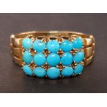 18CT GOLD 3 ROW TURQUOISE RING SIZE N 4.9G