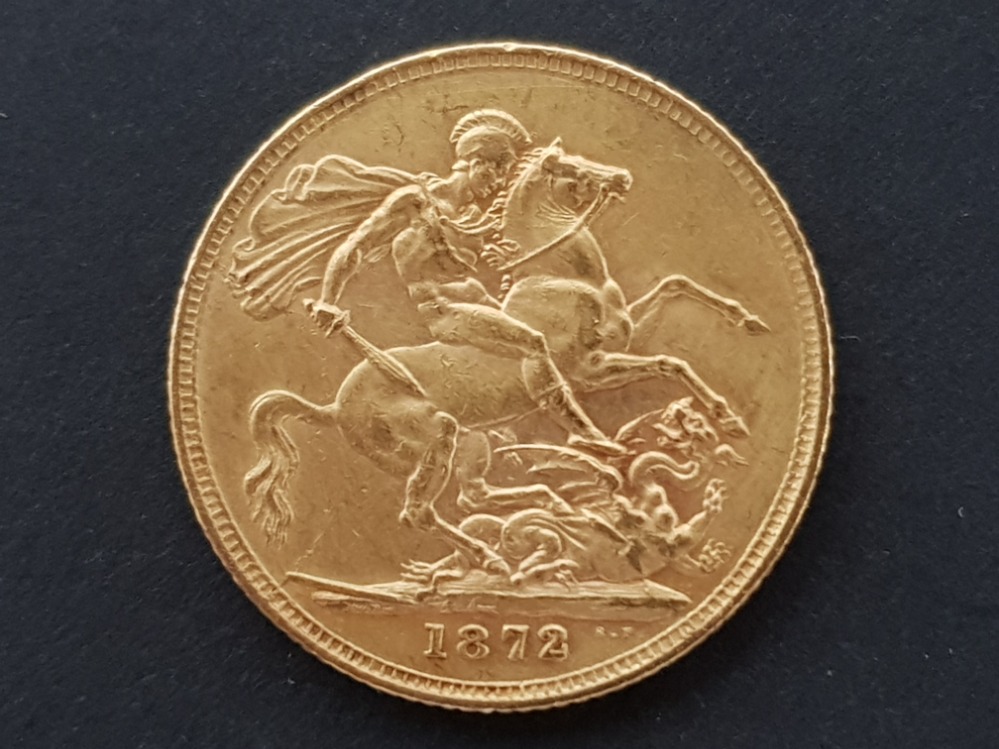 22CT GOLD 1872 FULL SOVEREIGN COIN