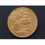22CT GOLD 1872 FULL SOVEREIGN COIN